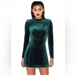 HOUSE OF CB London Isaura Green Velvet
Long Sleeve Mini Dress Womens Size XS